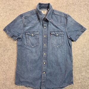 Levis Denim Shirt Mens Small Pearl Snap Relaxed Western Cowboy S Jean